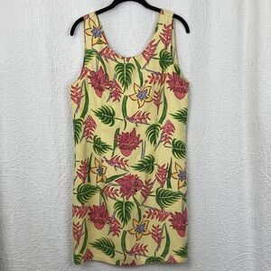 VTG Pineapple Moon 100% Silk Floral Sleeveless Dress sz Large
